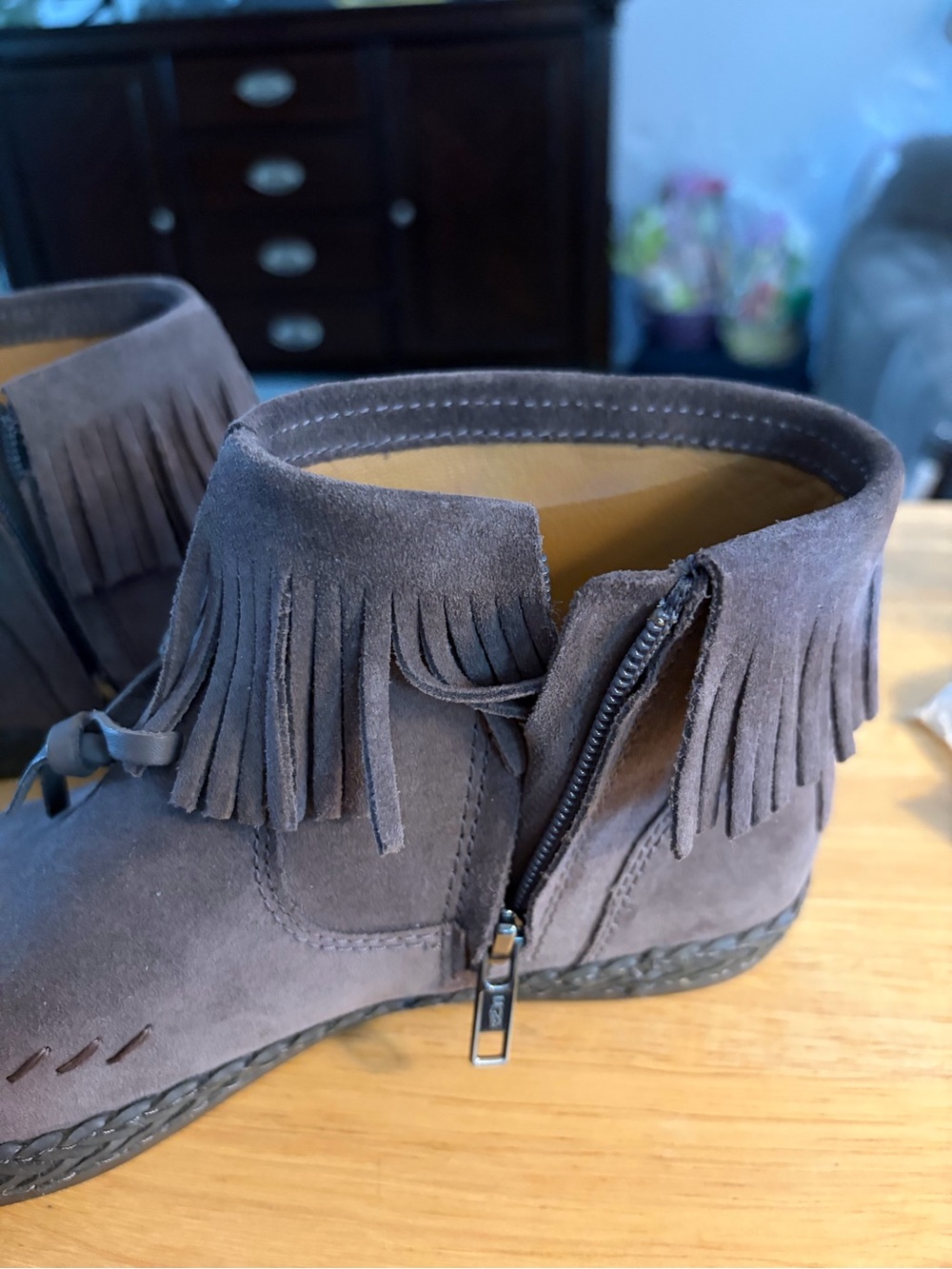 UGG Women's Gray Suede Fringe Ankle Boots